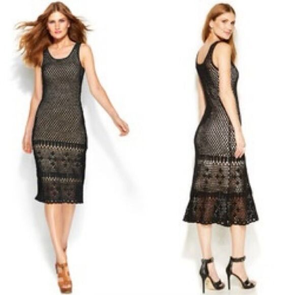 Michael Kors Sweater Midi Black Dress Sleeveless Crochet Size XS - Picture 7 of 14
